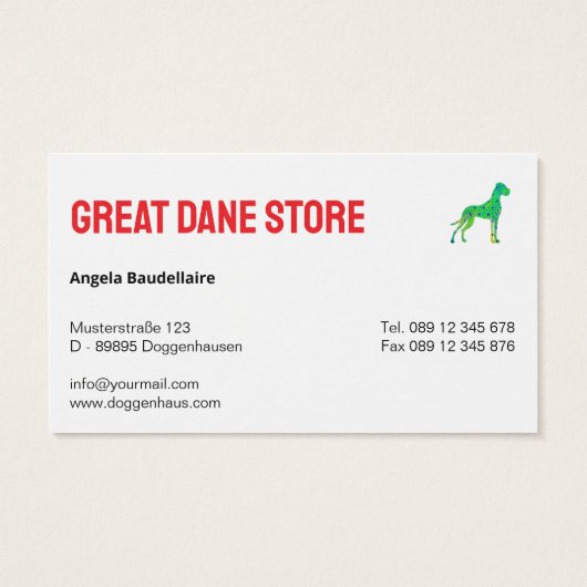 Personalized Great Dane Store  Visitekaartje (Achterkant)