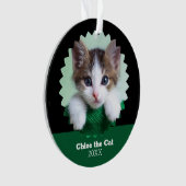 Personalized Green and Black Photo of Cat on Ornament (voorkant)