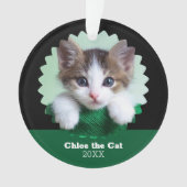 Personalized Green and Black Photo of Cat on Ornament (voorkant)
