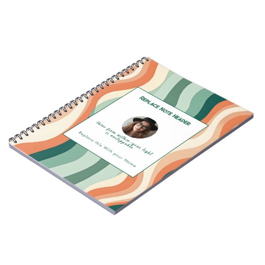 Personalized Green and Orange Wave Patterned  Notitieboek (Linkerzijde)