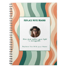 Personalized Green and Orange Wave Patterned  Notitieboek