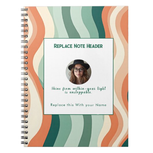 Personalized Green and Orange Wave Patterned Notitieboek (Voorkant)