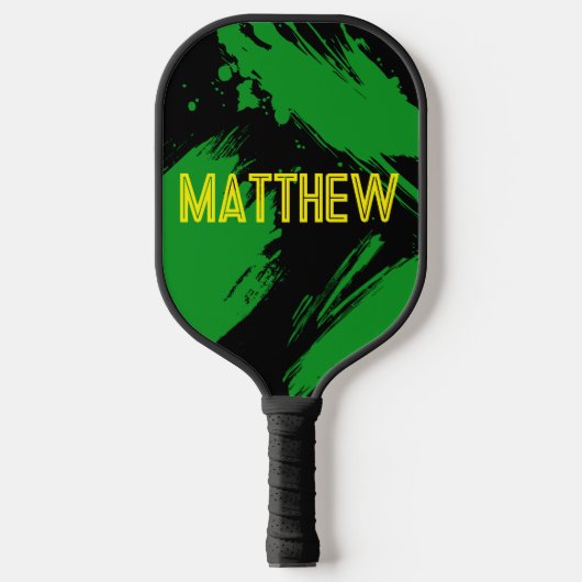 Personalized Green Black Abstract Custom Name Pickleball Paddle (Voorkant)