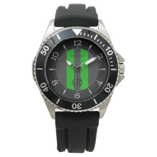 Personalized Green Carbon Style Racing Stripes Horloge