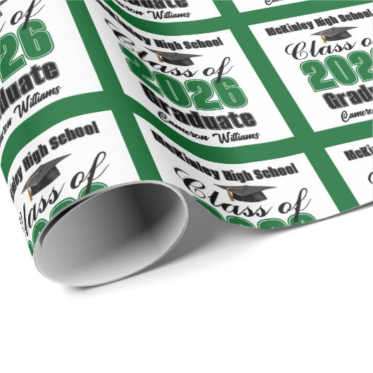 Personalized Green Class of 2026 Graduation Cadeaupapier (Rol Hoek)