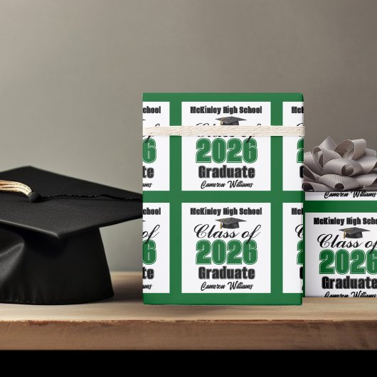 Personalized Green Class of 2026 Graduation Cadeaupapier