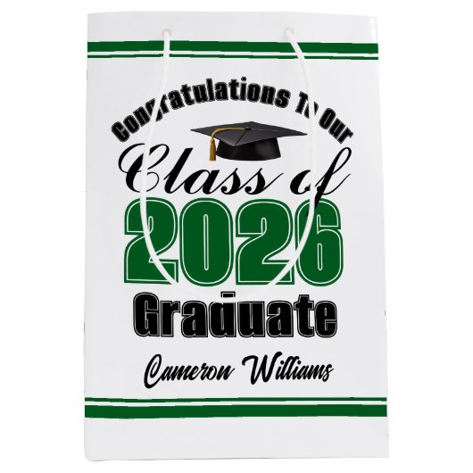 Personalized Green Class of 2026 Graduation Medium Cadeauzakje (Voorkant)