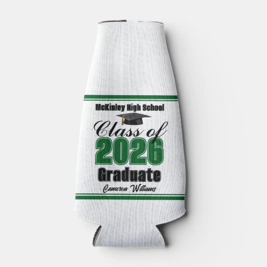 Personalized Green Class of 2026 Graduation Party Flesjeskoeler (Voorkant)