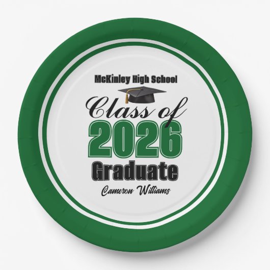 Personalized Green Class of 2026 Graduation Party Papieren Bordje (Voorkant)