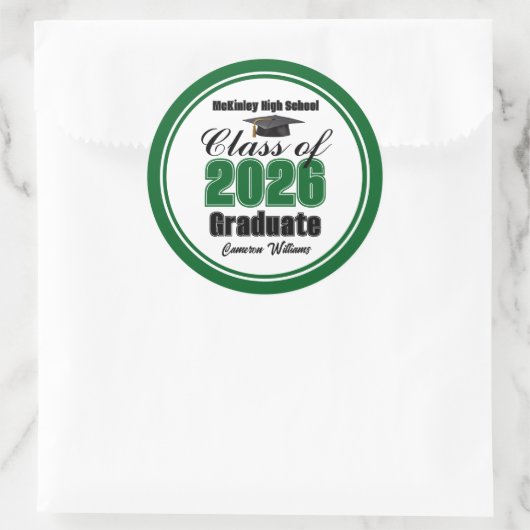 Personalized Green Class of 2026 Graduation Party Ronde Sticker (Tas)