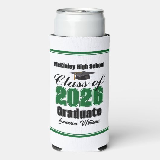 Personalized Green Class of 2026 Graduation Party Seltzer Blikjeskoeler (Seltzer Achterkant)