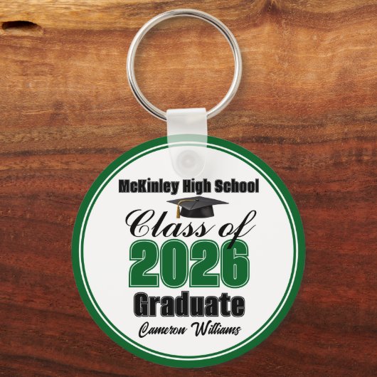 Personalized Green Class of 2026 Graduation Party Sleutelhanger (Voorkant)