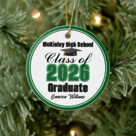 Personalized Green Class of 2026 Graduation Photo Keramisch Ornament