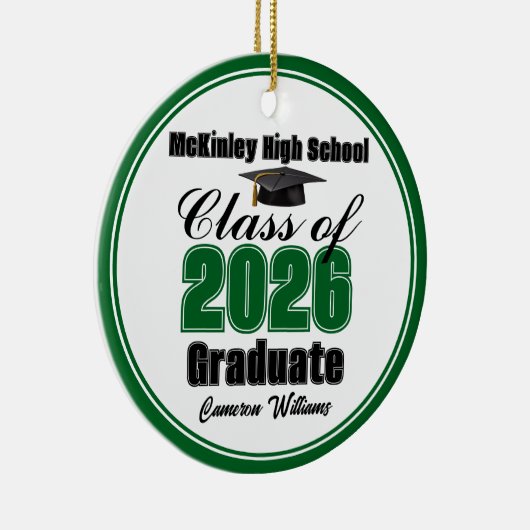 Personalized Green Class of 2026 Graduation Photo Keramisch Ornament (Rechts)