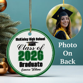 Personalized Green Class of 2026 Graduation Photo Keramisch Ornament
