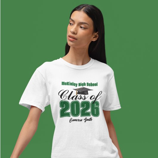 Personalized Green Class of 2026 Graduation T-shirt