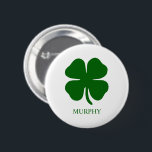 Personalized Green Clover Ronde Button 5,7 Cm<br><div class="desc">Simple Irish Four Leaf Clover Emerald Green Shamrock Design - Customize it with your own personalized names, words, colors! Celebrate good luck in style with this personalized Four Leaf Clover Design! Featuring a minimalist design with a simple yet modern touch, this mug can be customized with or without your name...</div>