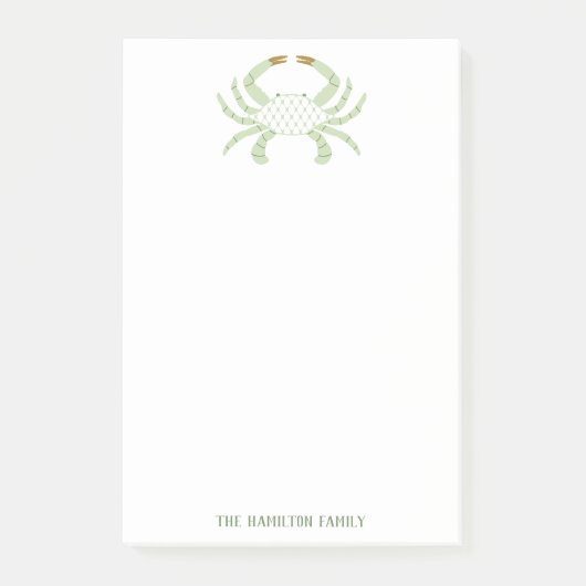 Personalized Green Crab, Coastal Sticky Notes (Voorkant)