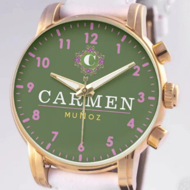 Personalized Green Dial Elegant Custom Name Design Horloge (Creator heeft geüpload)