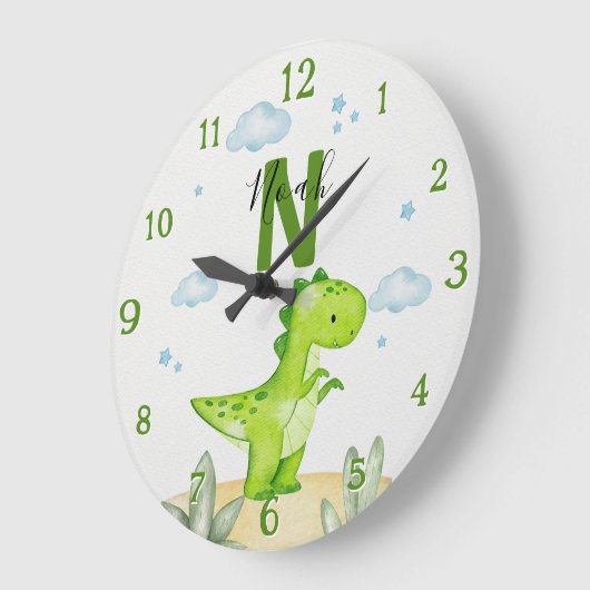 Personalized Green Dinosaur Nursery Large Clock Grote Klok (Hoek)