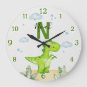 Personalized Green Dinosaur Nursery Large Clock Grote Klok (Voorkant)