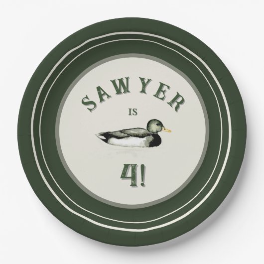 Personalized Green Duck Birthday Plates Papieren Bordje (Voorkant)