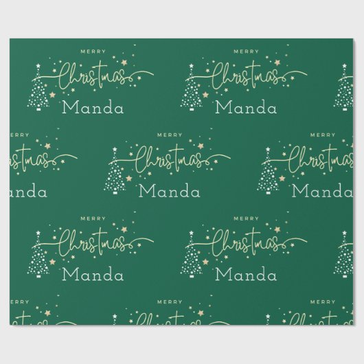 Personalized Green Elegant Script Merry Christmas Cadeaupapier (Vlak)