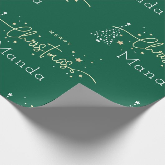 Personalized Green Elegant Script Merry Christmas Cadeaupapier (Hoek)