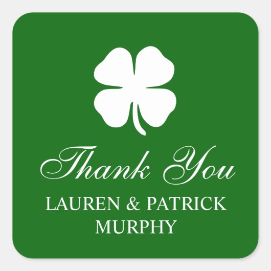 Personalized Green Four Leaf Clover Irish  Vierkante Sticker (Voorkant)