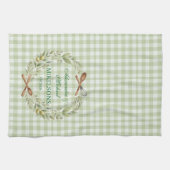 Personalized Green Gingham Newlywed Wedding Theedoek (Horizontaal)