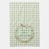 Personalized Green Gingham Newlywed Wedding Theedoek (Verticaal)
