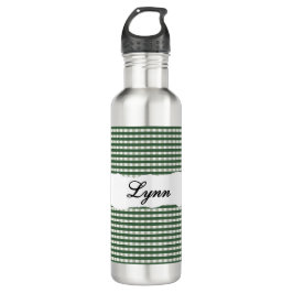 Personalized Green Gingham Pattern & Custom Name Waterfles