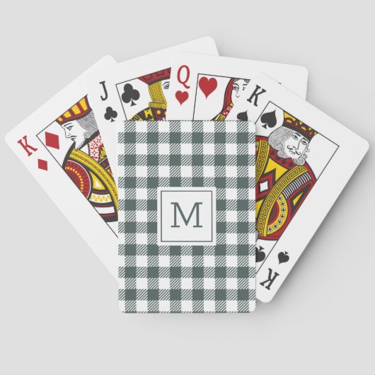 Personalized Green Gingham Plaid Monogram Pokerkaarten (Achterkant)