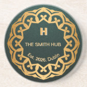 Personalized Green & Gold Mandala "The Smith Hub", Zandsteen Onderzetter (Voorkant)