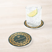 Personalized Green & Gold Mandala "The Smith Hub", Zandsteen Onderzetter (Zijkant)