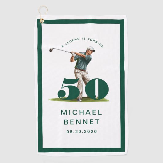 Personalized Green Golf 50th Birthday Golfhanddoek (Voorkant)