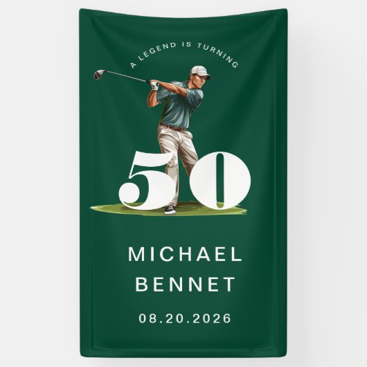 Personalized Green Golf 50th Birthday  Spandoek (Verticaal)