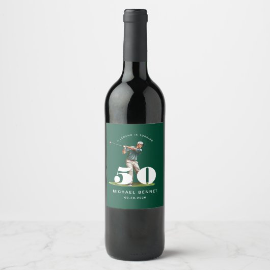 Personalized Green Golf 50th Birthday Wijn Etiket (Voorkant)