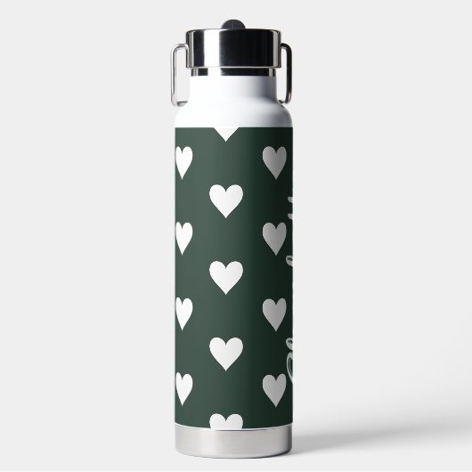 Personalized Green Heart Pattern Waterfles (Voorkant)