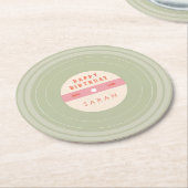 Personalized Green Pastel Birthday Paper Coasters Ronde Kartonnen Onderzetter (Gebogen)