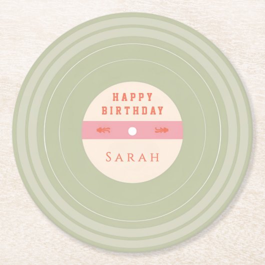 Personalized Green Pastel Birthday Paper Coasters Ronde Kartonnen Onderzetter (Voorkant)