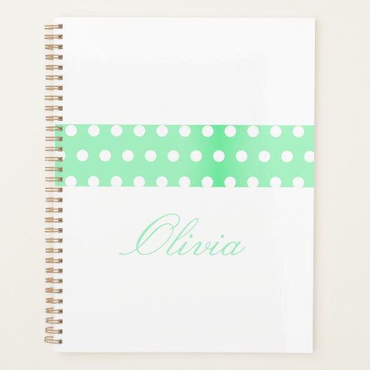Personalized Green Poka Dots Planner (Voorkant)