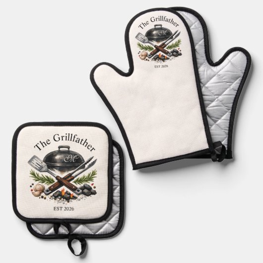 Personalized Grillfather Monogram Ovenwant & Pannenlap Set (Voorkant / Achterkant)