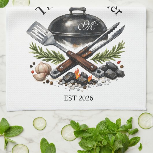Personalized Grillfather Monogram Theedoek (Gevouwen)