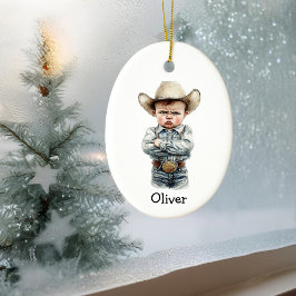 Personalized Grumpy Cowboy in Denim Outfit Keramisch Ornament