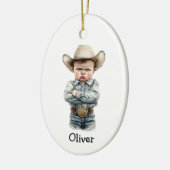 Personalized Grumpy Cowboy in Denim Outfit Keramisch Ornament (Links)