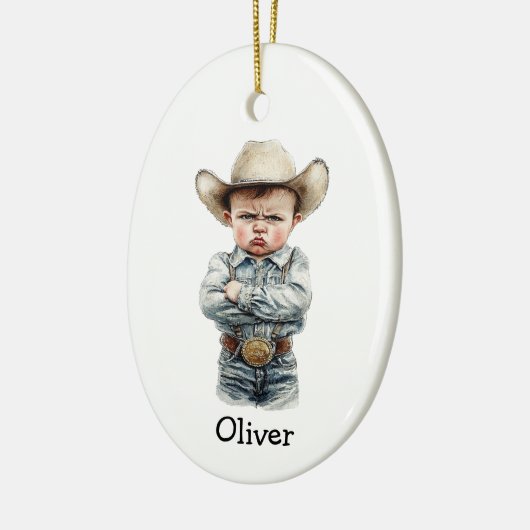 Personalized Grumpy Cowboy in Denim Outfit Keramisch Ornament (Links)