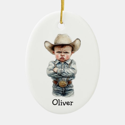 Personalized Grumpy Cowboy in Denim Outfit Keramisch Ornament (Voorkant)