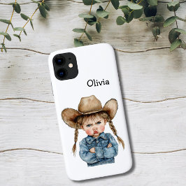 Personalized Grumpy Cowgirl in Denim Jacket Case-Mate iPhone Case