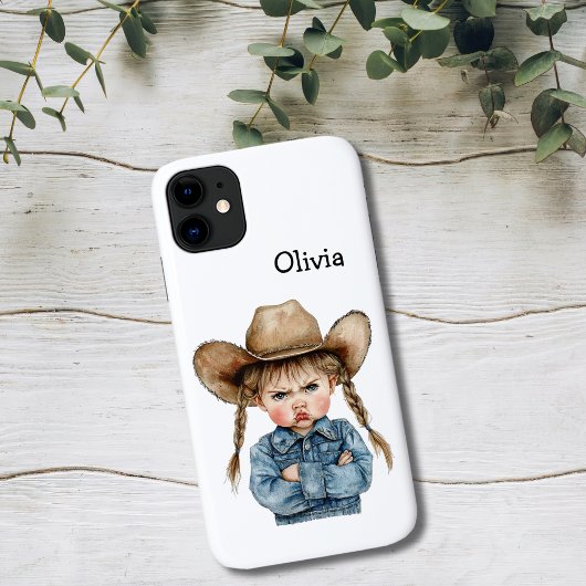 Personalized Grumpy Cowgirl in Denim Jacket Case-Mate iPhone Case